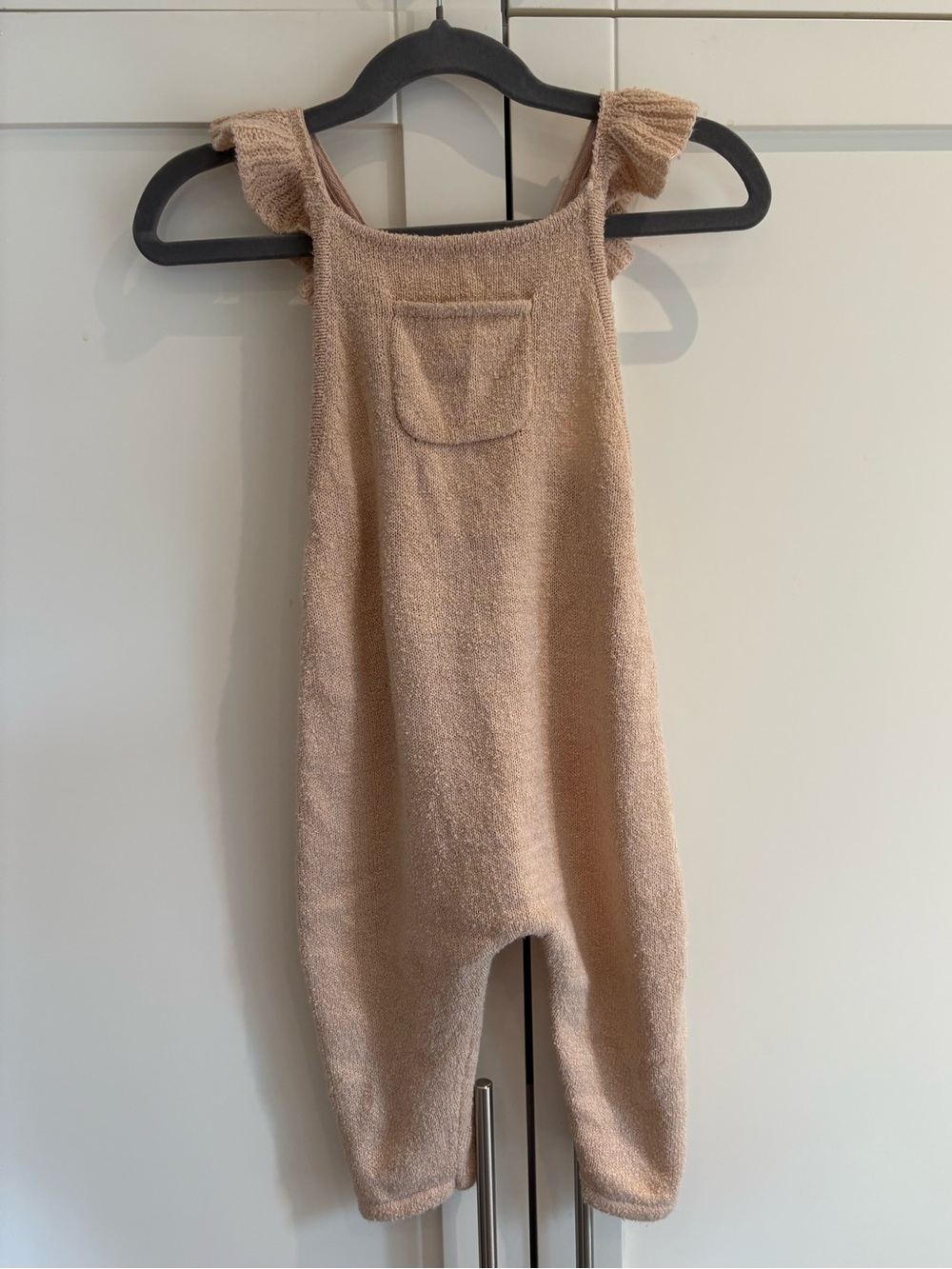 Zara Baby 12-18 Month tan neutral ruffle strap knit romper
